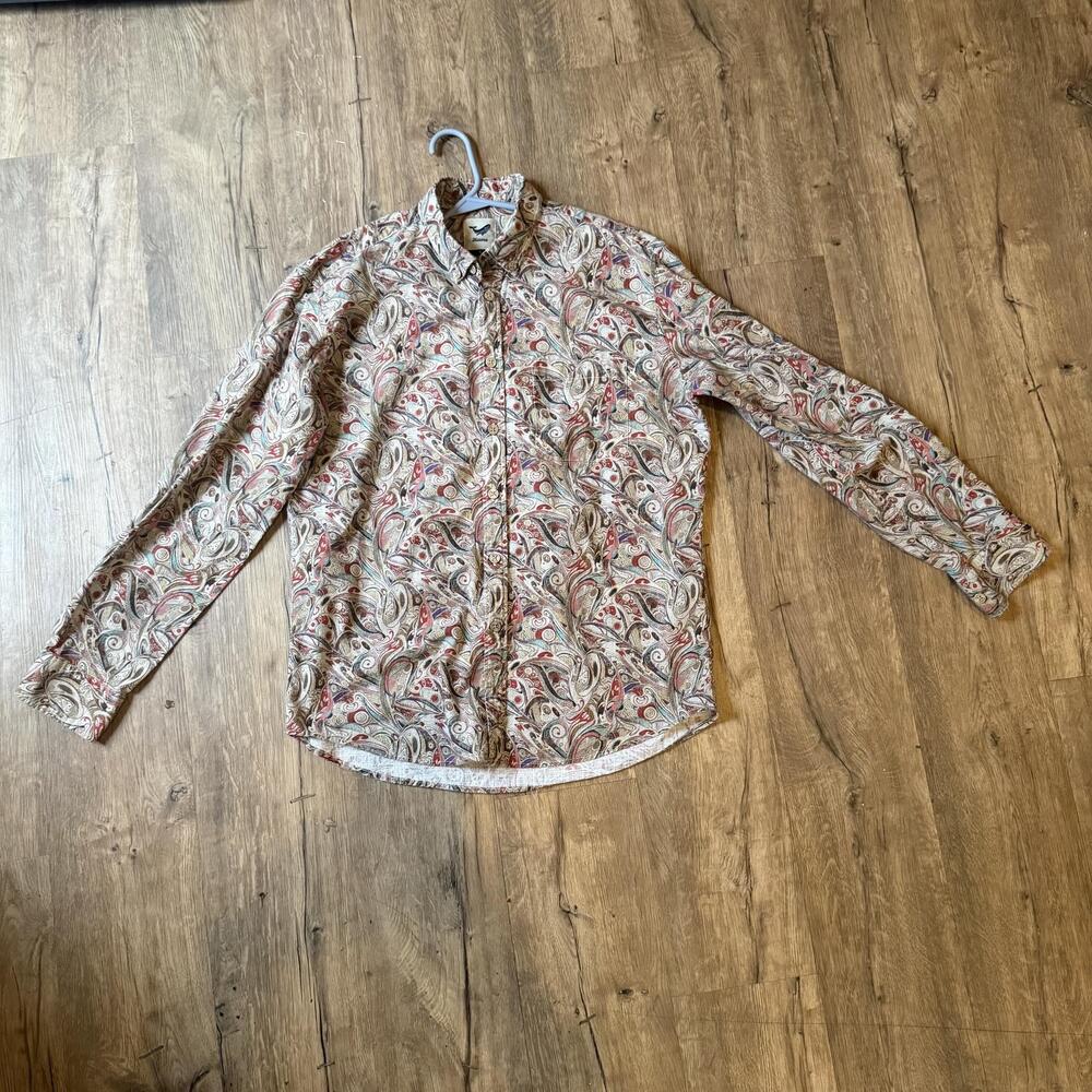 Yiume Button Up Shirt Mens Large Multicolor Paisley Cotton Long Sleeve Casual